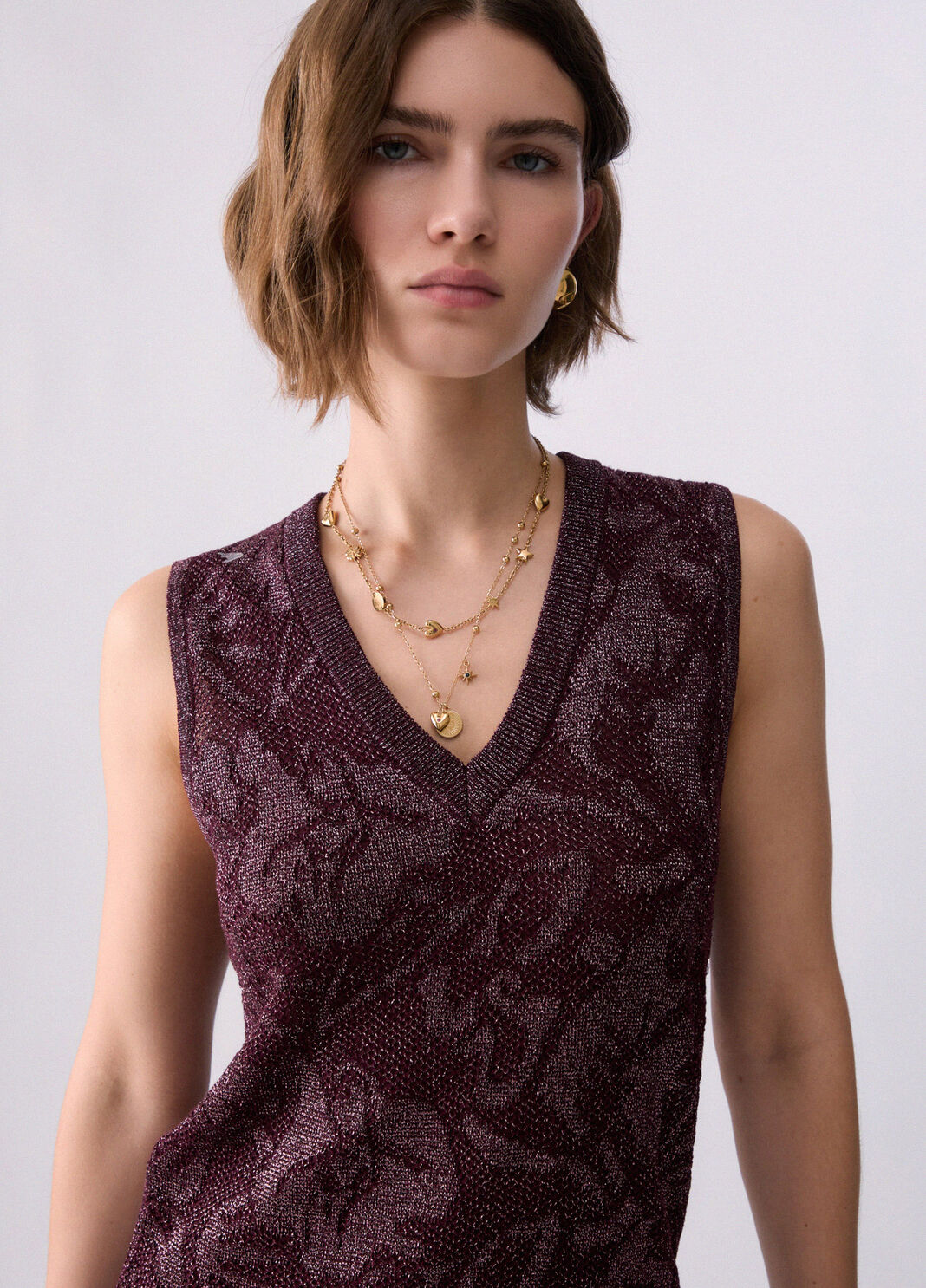 Lam&eacute; Lace Knit Top aubergine Liu Jo - large image number 4