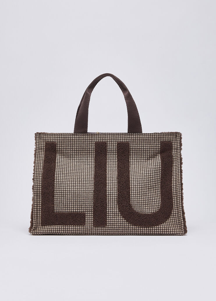 Large check fabric tote bag dark brown Liu Jo - medium