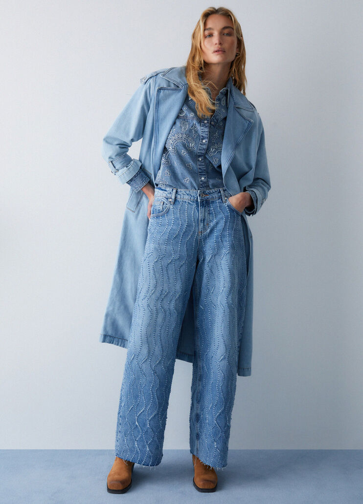 Langer Trenchcoat aus Denim Helles Denimblau Liu Jo - medium