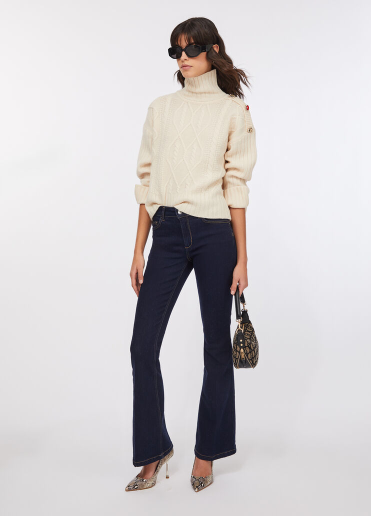 Wool polo-neck with bejewelled buttons light beige Liu Jo - large image number 5