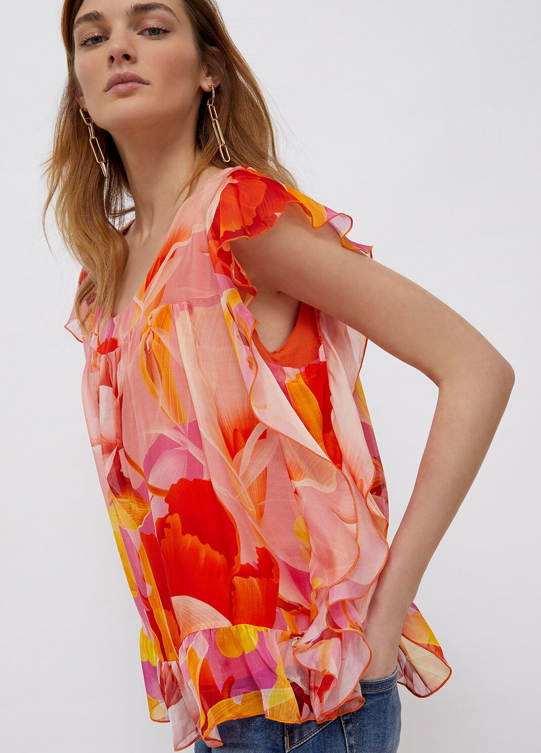 Блузка с цветочным принтом оранжевый Liu Jo - large image number 2