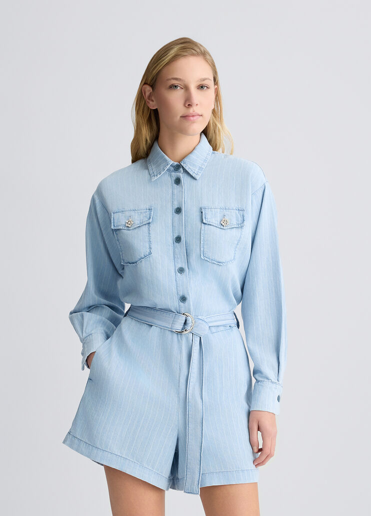 Pinstripe denim playsuit light blue denim Liu Jo - large image number 0 Pinstripe denim playsuit light blue denim Liu Jo - large image number 0