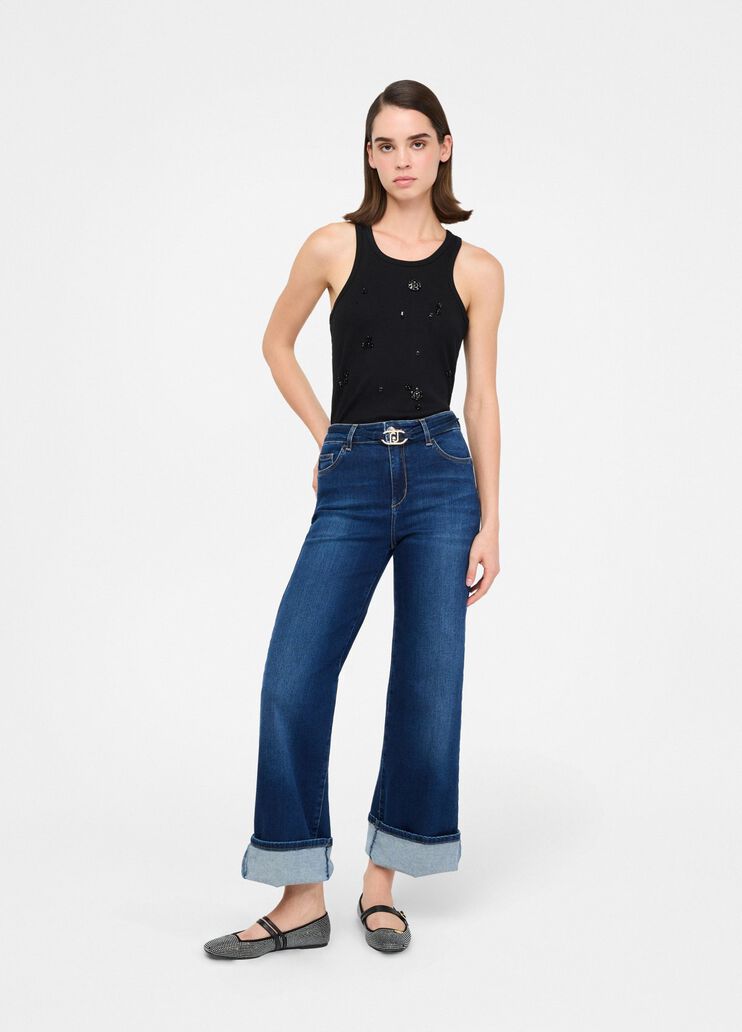 Cropped flared jeans with belt dark blue denim Liu Jo - medium Cropped flared jeans with belt dark blue denim Liu Jo - medium