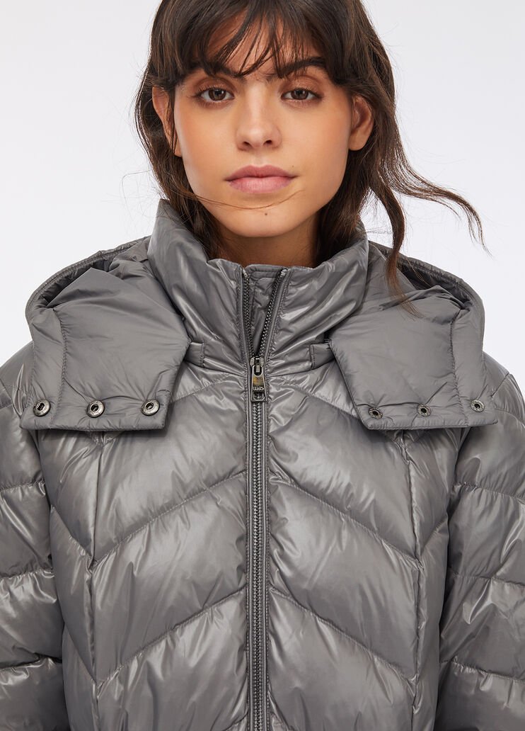 Длинный пуховик с капюшоном стальной Liu Jo - medium