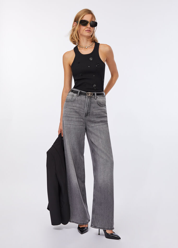 Top with bejewelled appliqués black Liu Jo - large image number 5