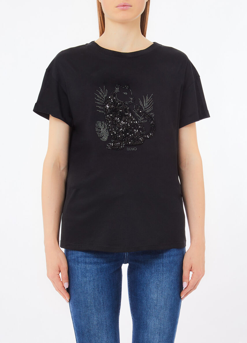 T-shirt Express Noir à Paillettes Love - Taille M - Occasion Très Bon état