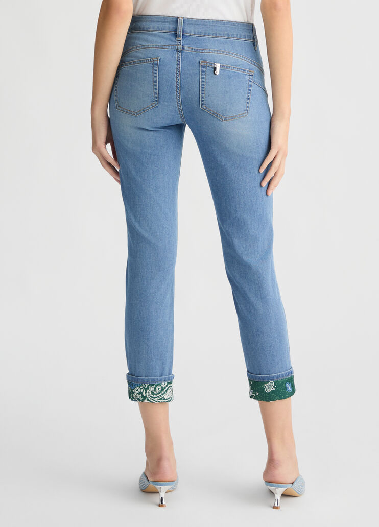 Cropped skinny jeans with bandanna turn-ups light denim Liu Jo - large image number 1 Cropped skinny jeans with bandanna turn-ups light denim Liu Jo - large image number 1