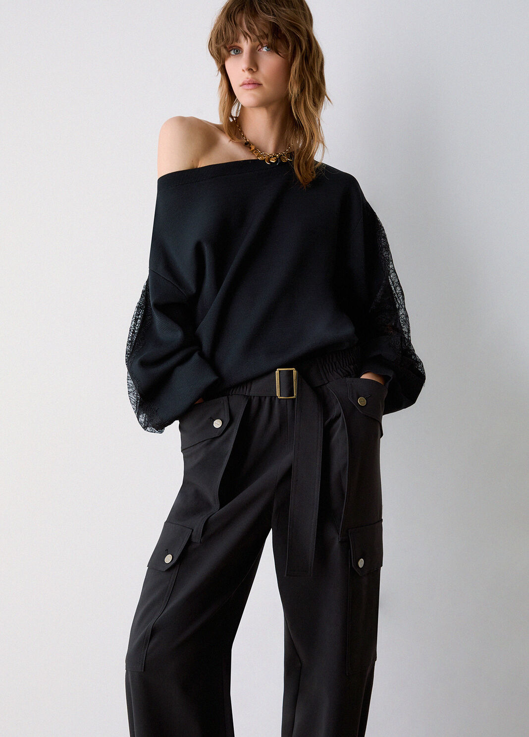 Cargo trousers in flannel black Liu Jo - large image number 3