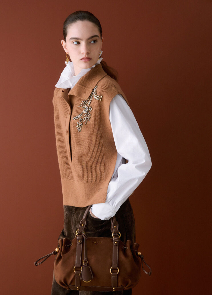 Gilet in lana con ricamo gioiello beige Liu Jo - medium