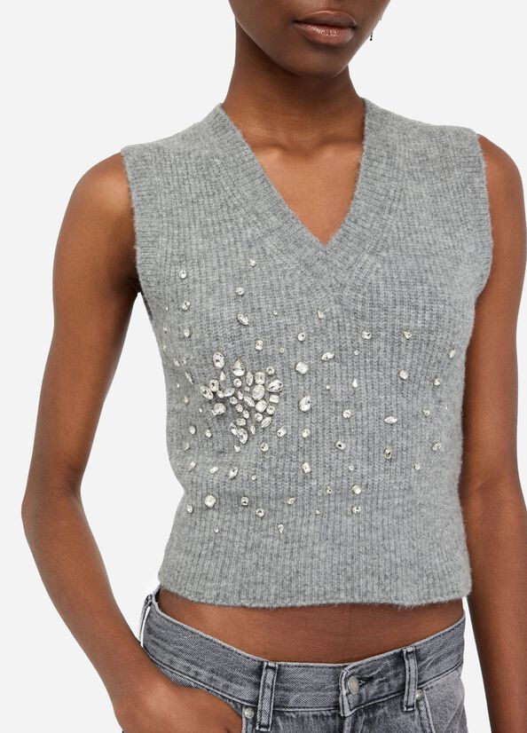 Wool top with gemstones grey Liu Jo - medium