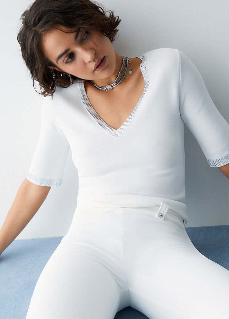 Strick-T-Shirt mit Strass Wollweiß Liu Jo - medium