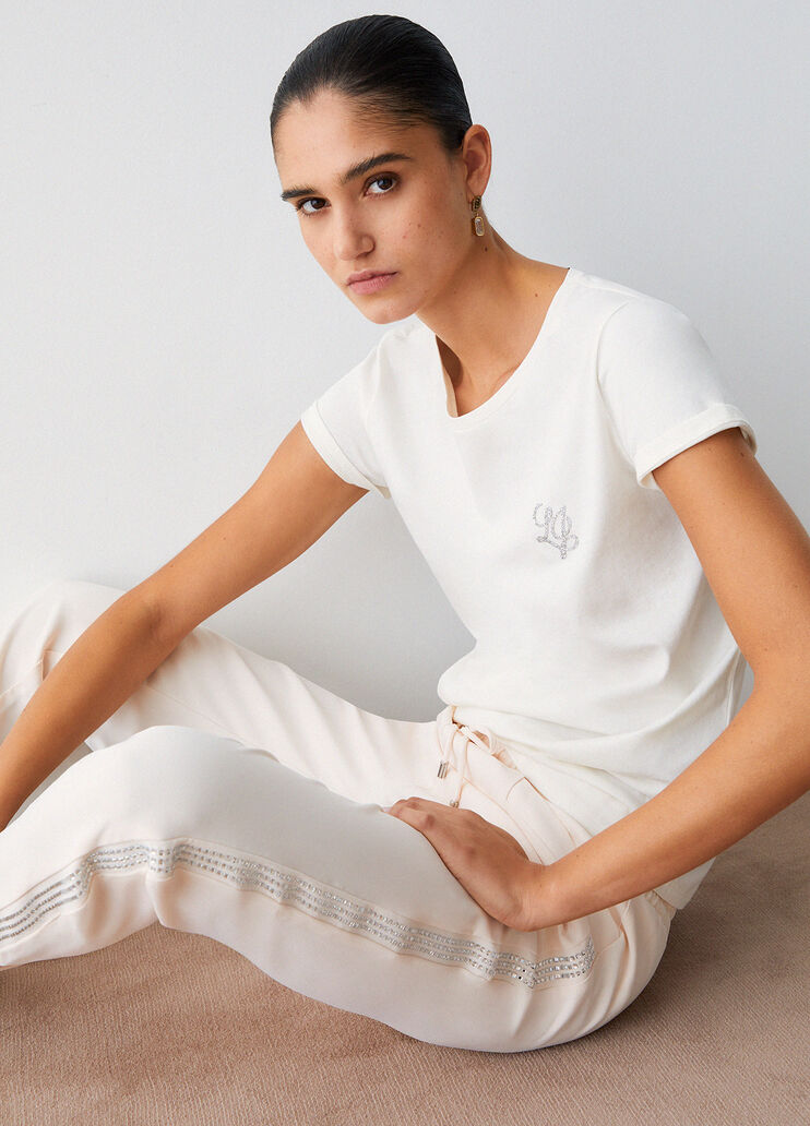 Trousers with rhinestones champagne Liu Jo - medium