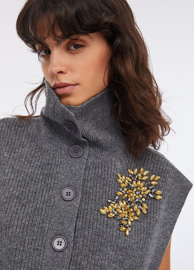 100% wool vest with bejewelled embroidery grey Liu Jo - large image number 2