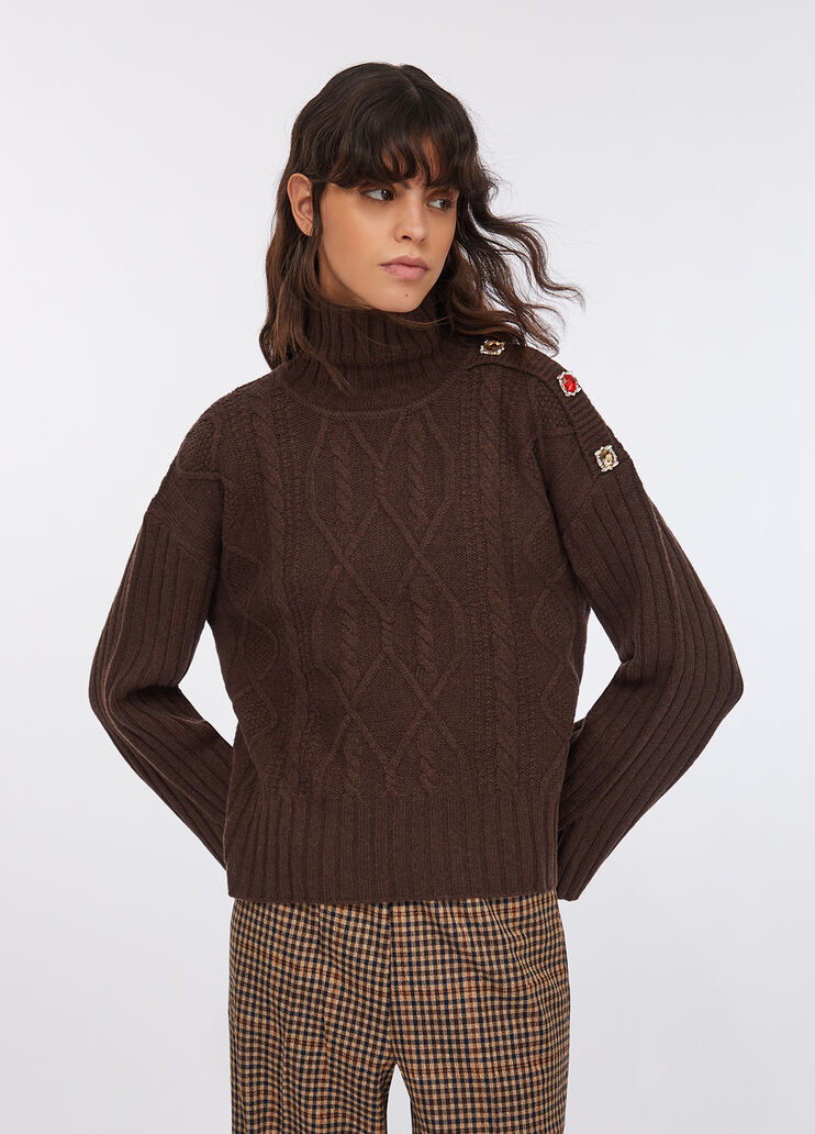 Wool polo-neck with bejewelled buttons dark chocolate Liu Jo - medium Wool polo-neck with bejewelled buttons dark chocolate Liu Jo - medium