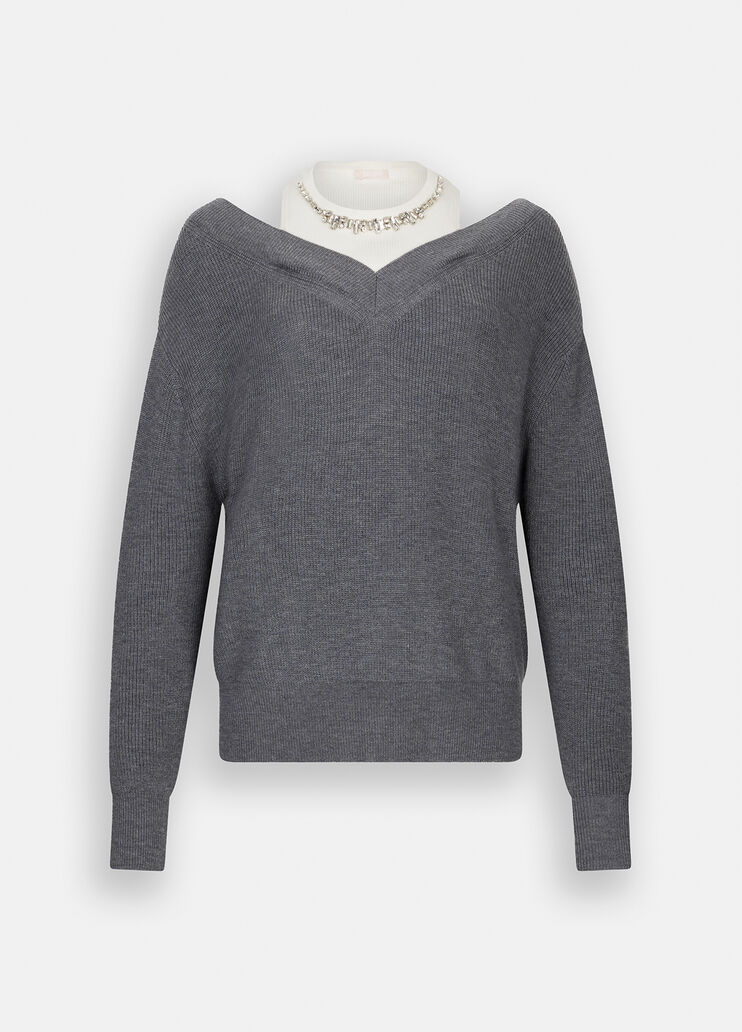 Jumper with bejewelled embroidery grey Liu Jo - large image number 6