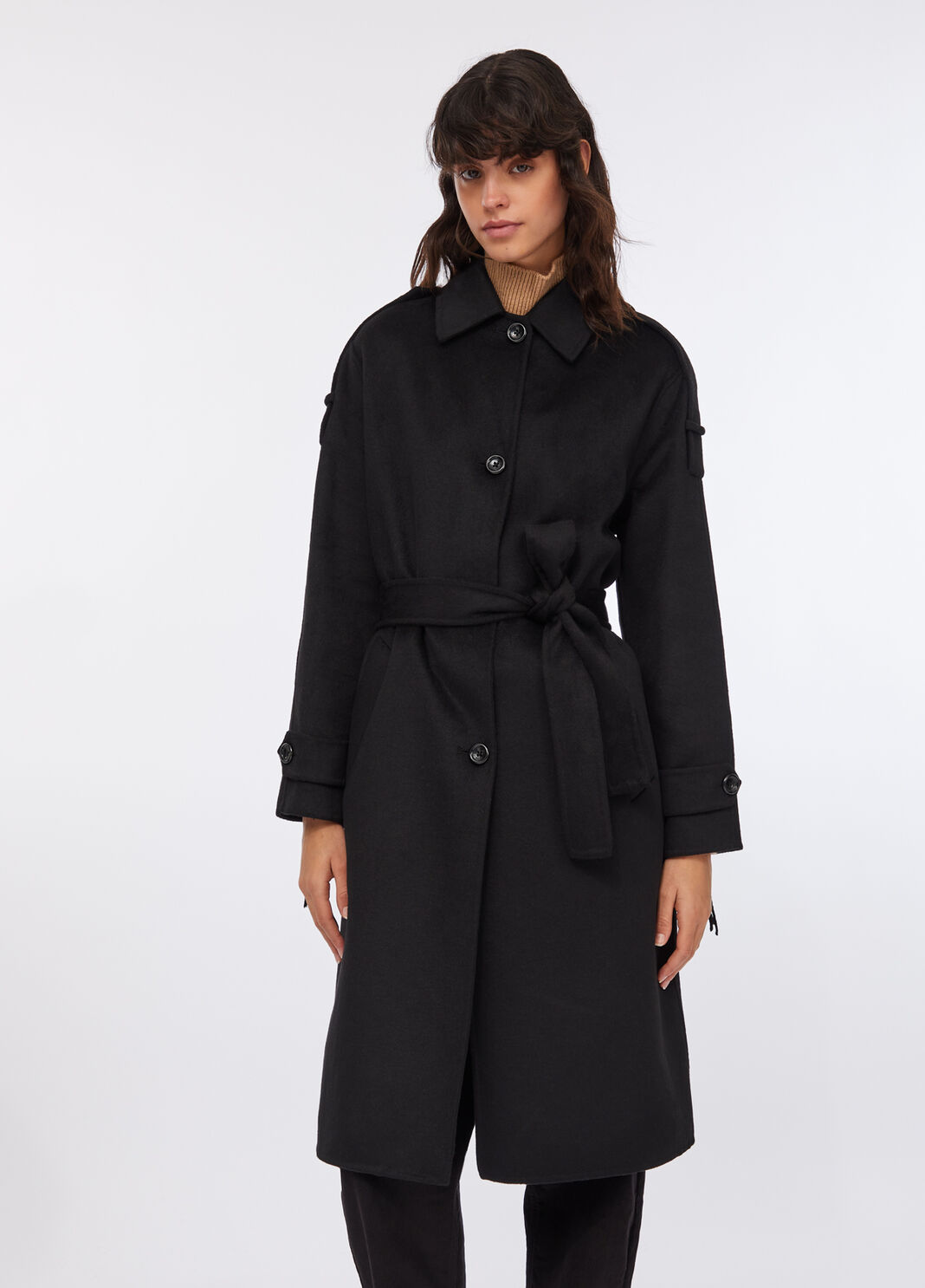 Wool trench coat with fringes black Liu Jo - large image number 0