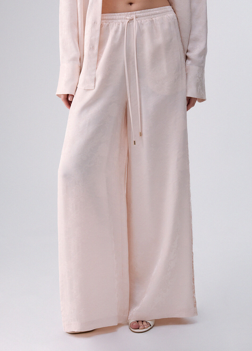 Jacquard Trousers with Valencienne Lace cream Liu Jo - large image number 0