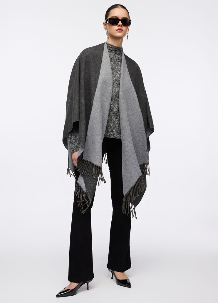 Poncho con logo e frange grigio Liu Jo - large image number 3