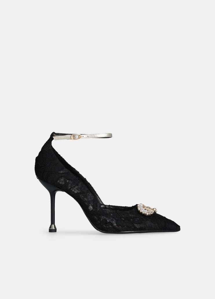 Décolleté in pizzo con logo gioiello nero Liu Jo - medium