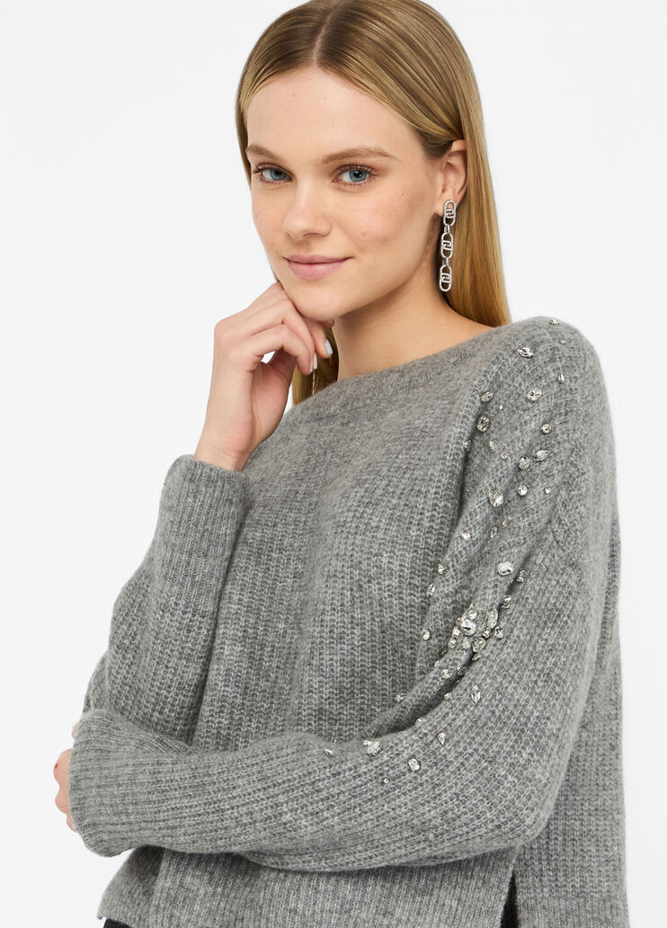 Wool sweater with gemstones grey Liu Jo - medium