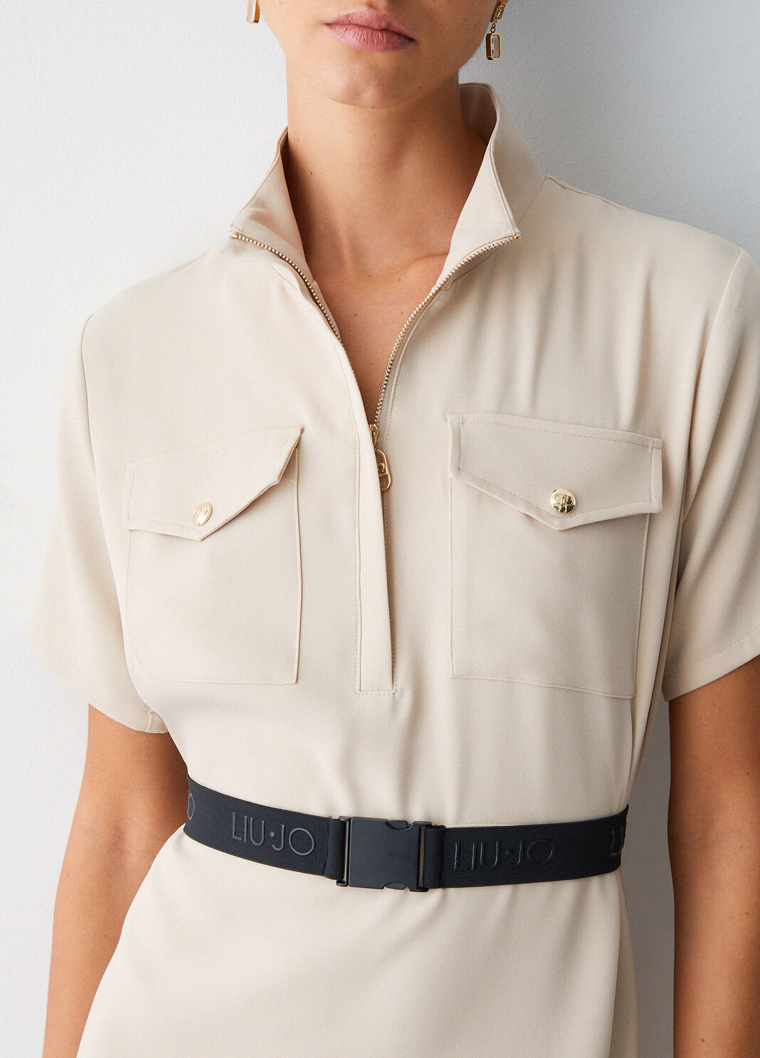 Robe courte ceintur&eacute;e beige Liu Jo - large image number 3