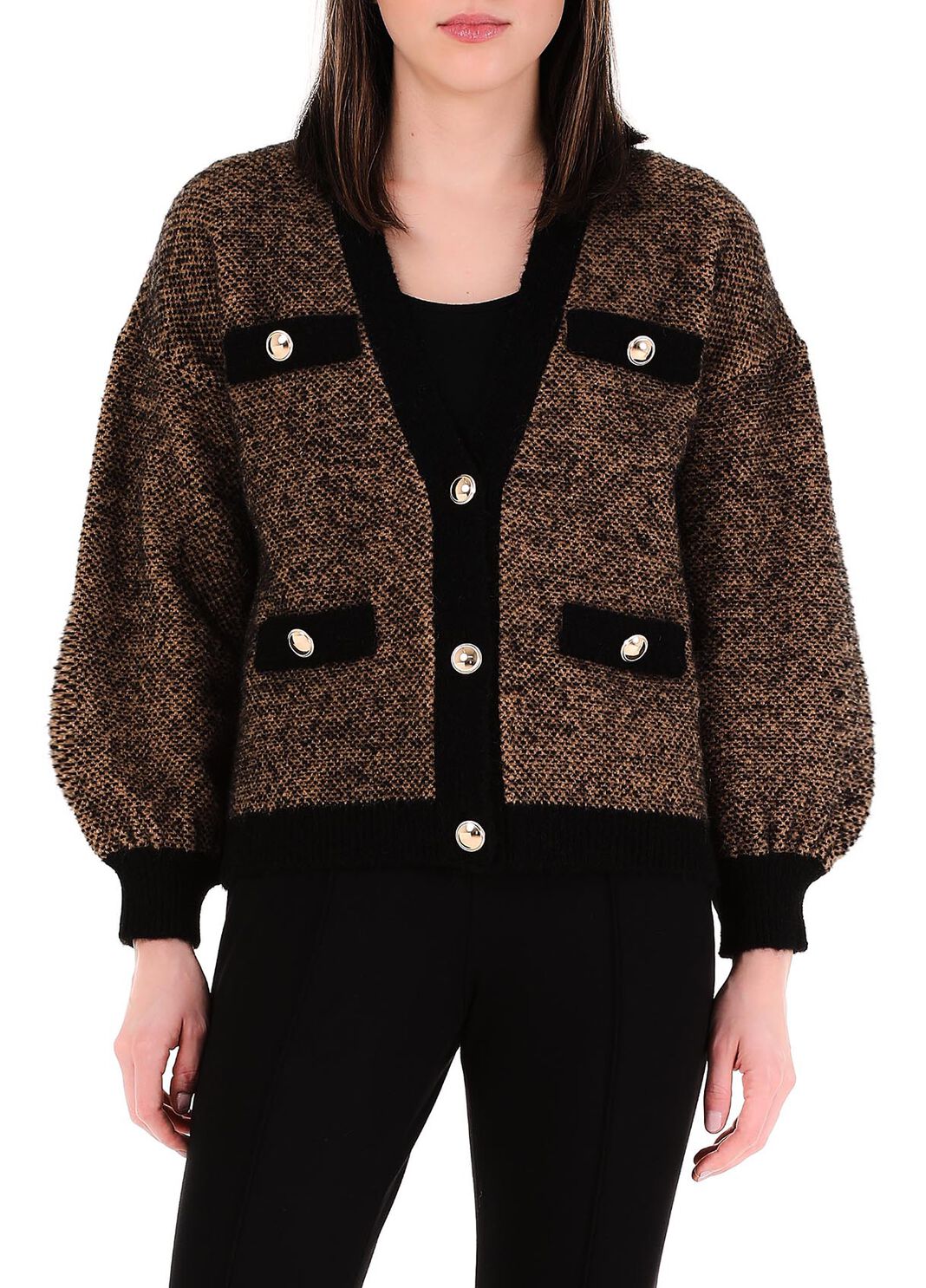 C&aacute;rdigan con botones decorativos negro/camel Liu Jo - large image number 0