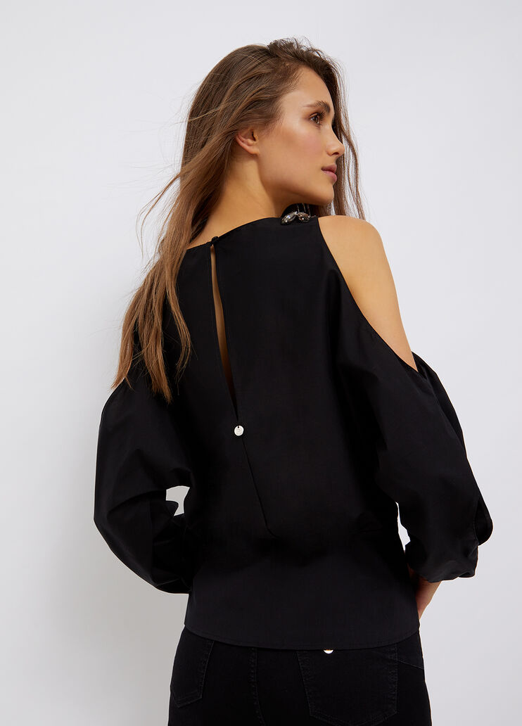 Eco-friendly blouse with jewel stones black Liu Jo - large image number 1 Eco-friendly blouse with jewel stones black Liu Jo - large image number 1