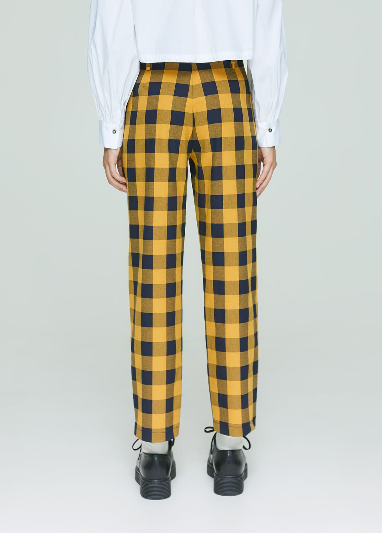 checked yellow trousers