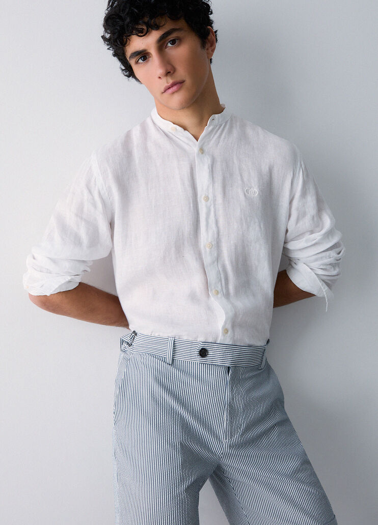 100% linen Mandarin-collar shirt white Liu Jo - medium