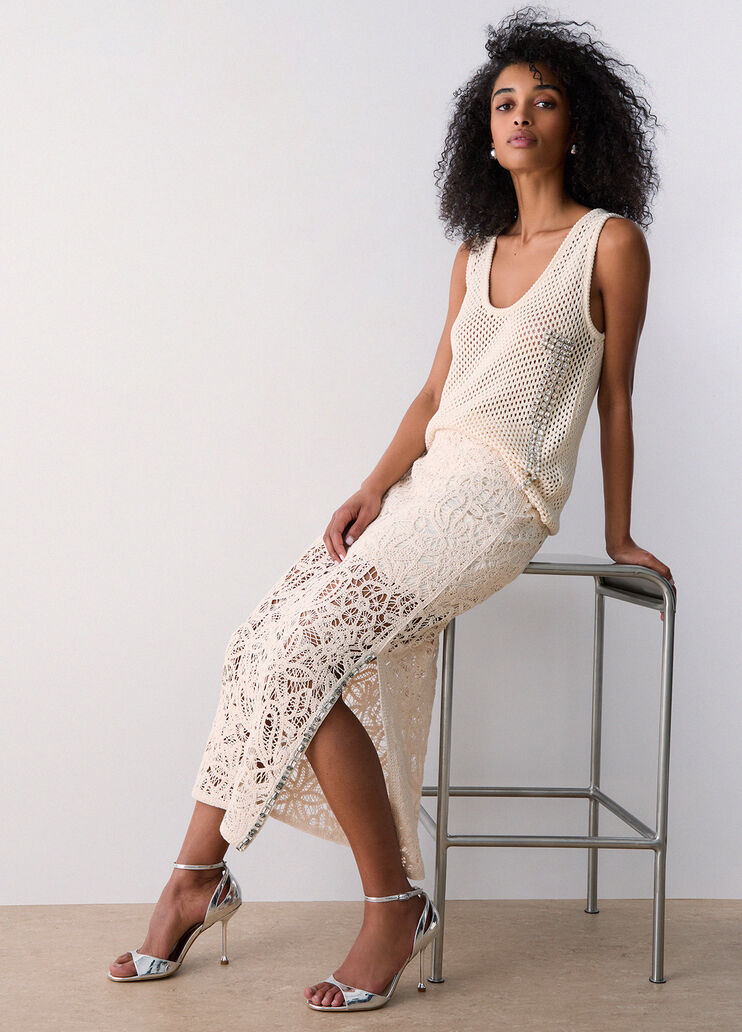 Macram&eacute; midi skirt white Liu Jo - medium