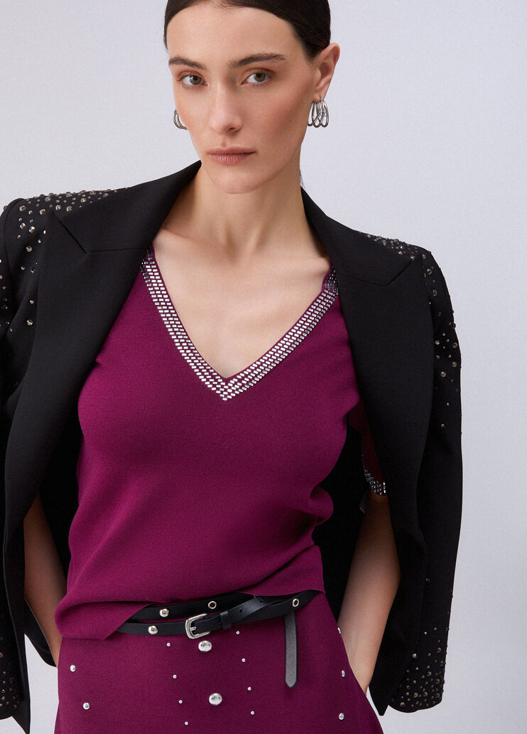 Strick-T-Shirt mit Strass violett Liu Jo - medium