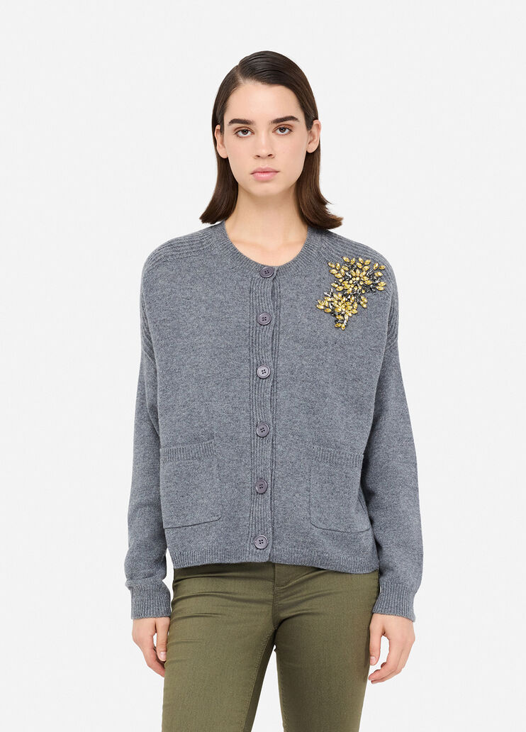 100% wool cardigan with bejewelled embroidery grey Liu Jo - medium 100% wool cardigan with bejewelled embroidery grey Liu Jo - medium