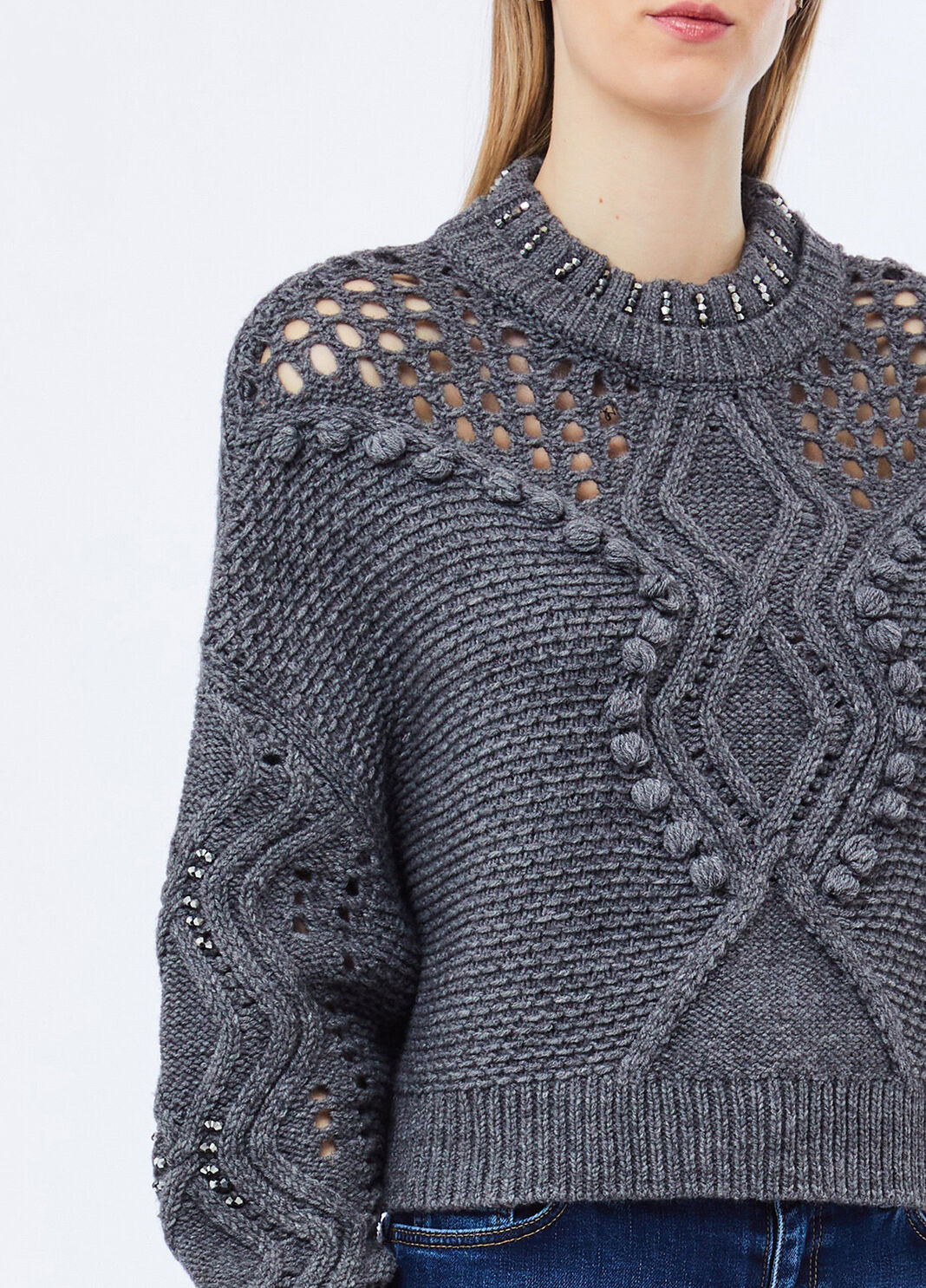 Wool jumper with openwork detailing grey Liu Jo - large image number 2