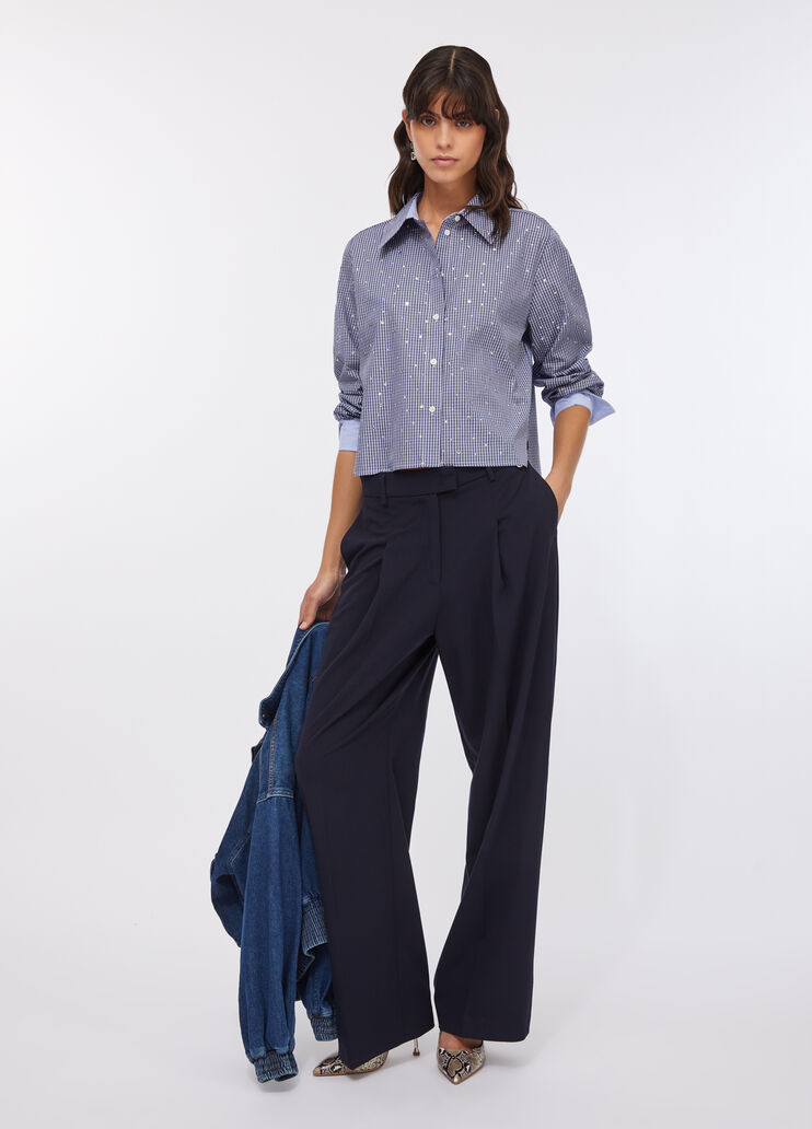 Chemise en popeline avec strass carreaux bleu foncé Liu Jo - large image number 5