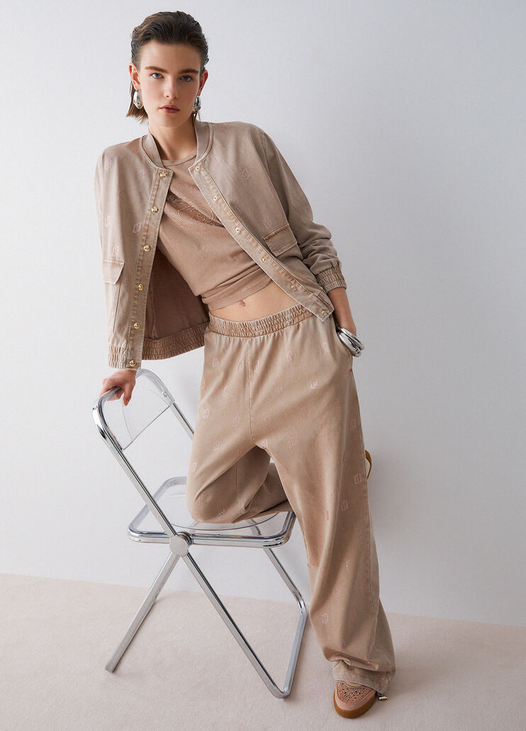 Verwaschene Jerseyhose mit Strass Beige Liu Jo - medium