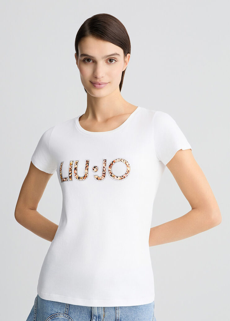 T-shirt with logo and gemstones white/red animal-print Liu Jo - medium T-shirt with logo and gemstones white/red animal-print Liu Jo - medium