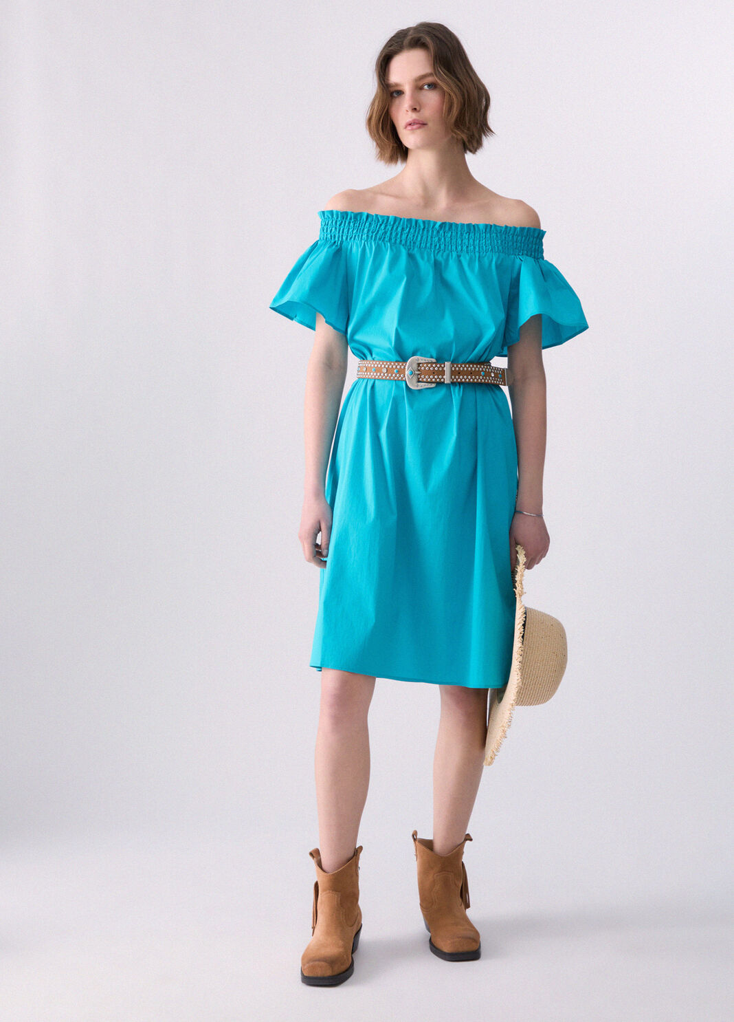 Kurzes Kleid mit Carmen-Ausschnitt Hellblau Liu Jo - large image number 5