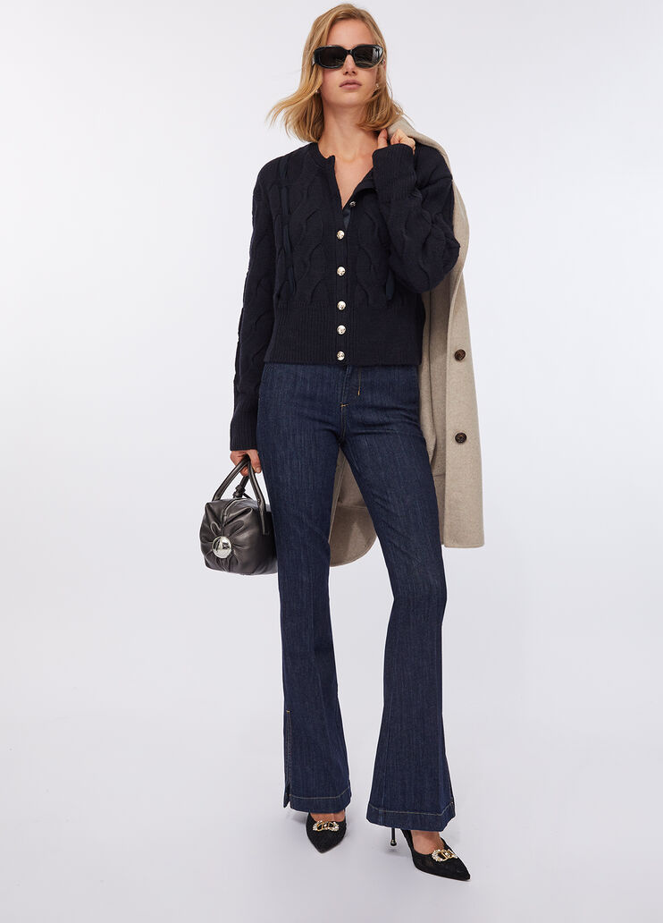 Cable knit wool cardigan sea blue Liu Jo - large image number 5