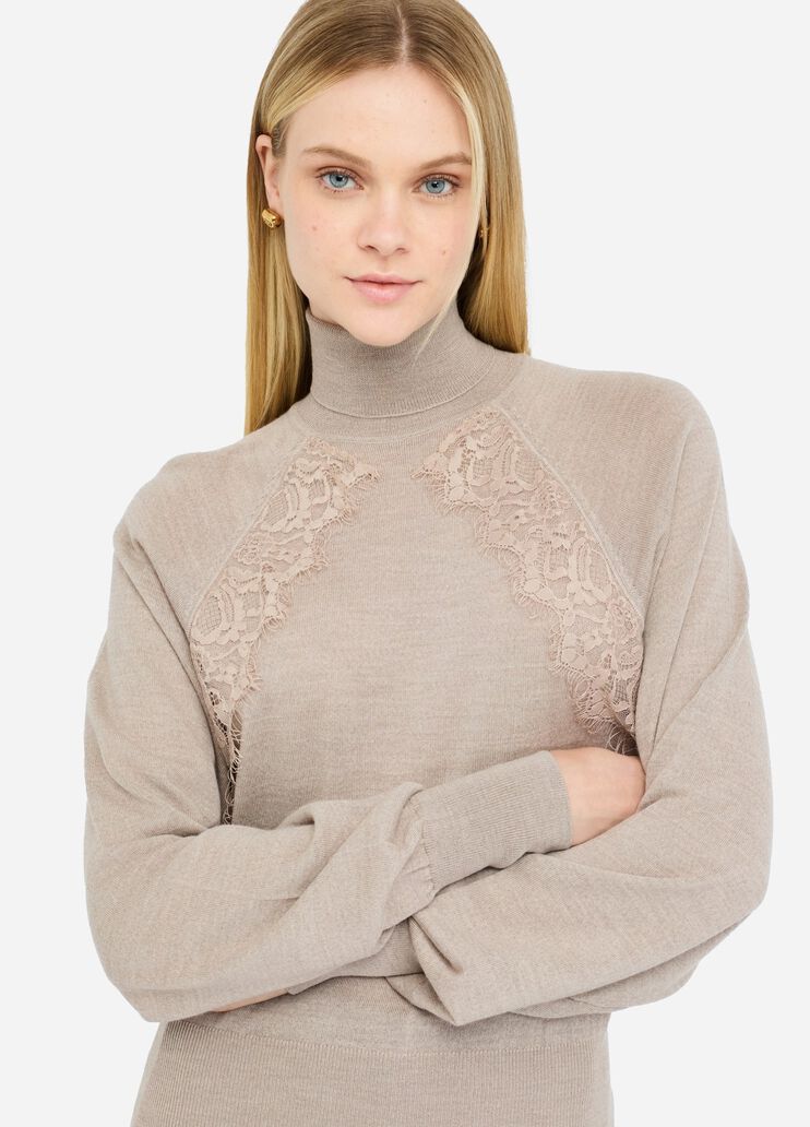 Wool turtleneck with lace dove grey Liu Jo - large image number 2 Wool turtleneck with lace dove grey Liu Jo - large image number 2