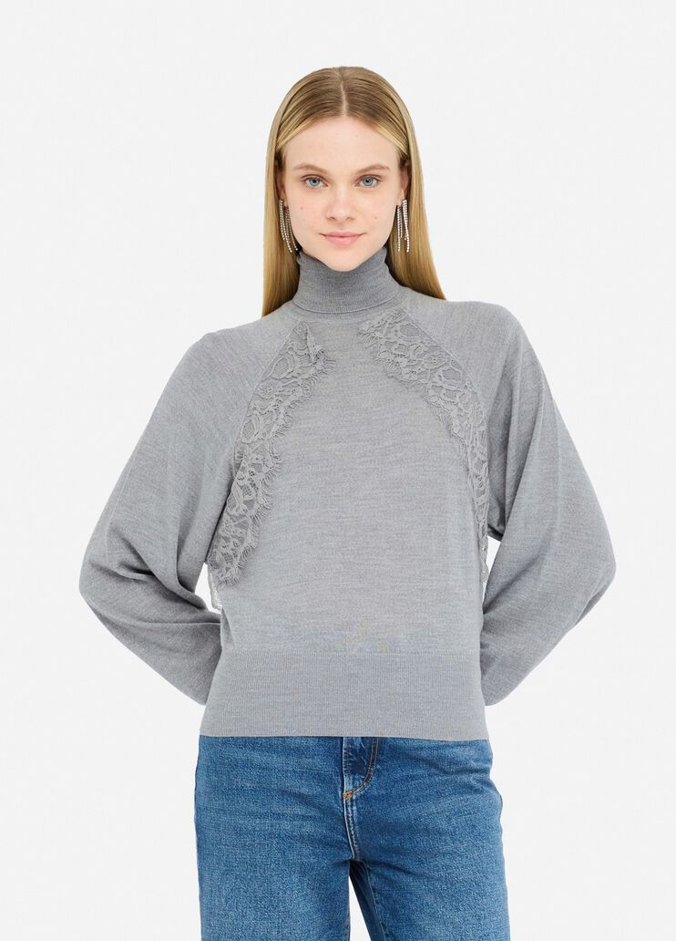 Wool turtleneck with lace grey Liu Jo - large image number 0 Wool turtleneck with lace grey Liu Jo - large image number 0