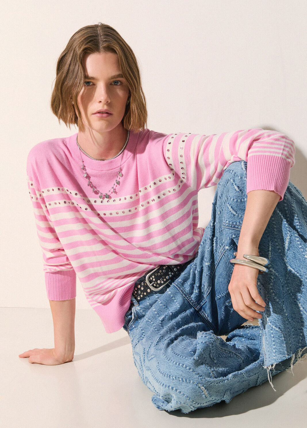 Wool jumper with studs pink/white Liu Jo - large image number 0