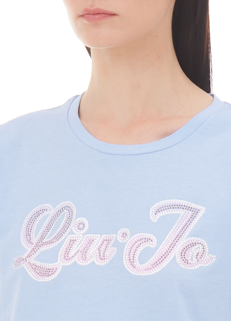 Eco-friendly T-shirt with logo light blue Liu Jo - large image number 2