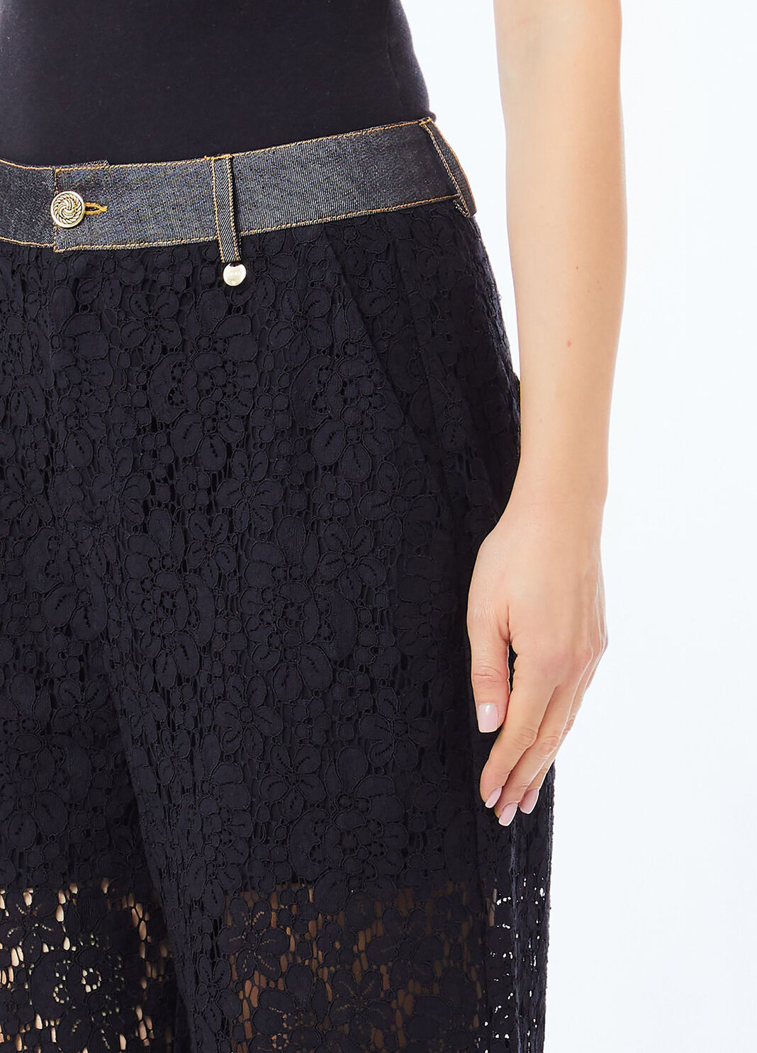 Lace trousers black denim Liu Jo - large image number 2