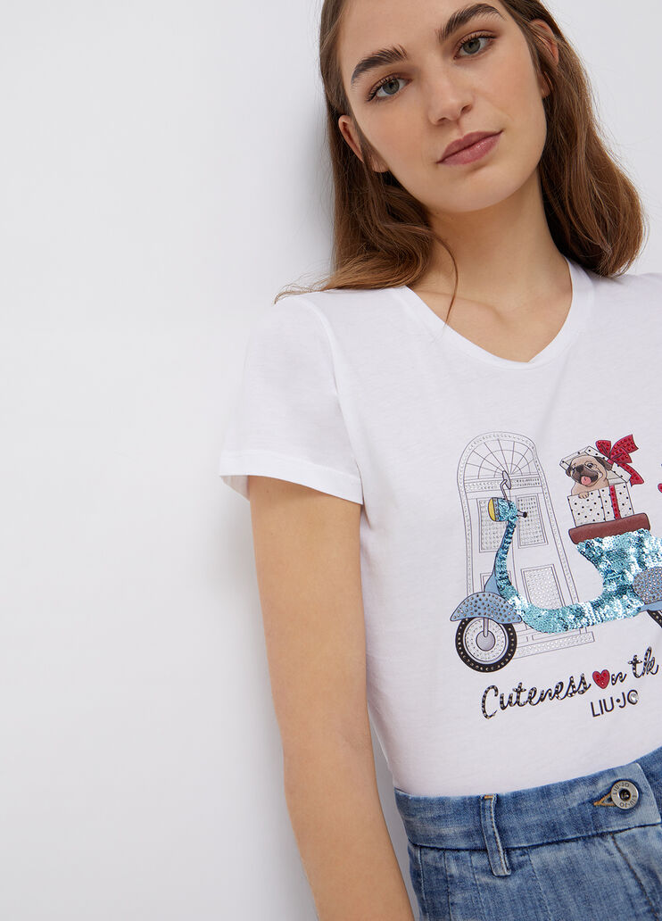 T-shirt with print and appliqués white/scooter Liu Jo - large image number 2