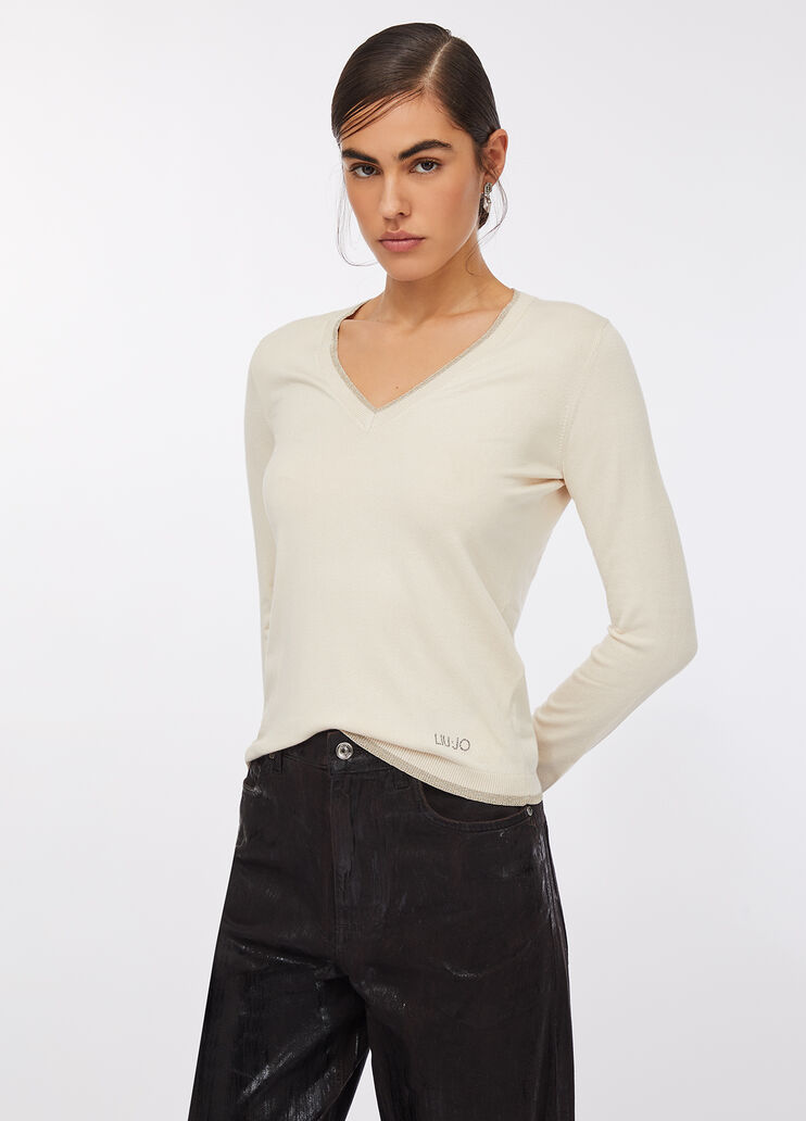 Pullover mit V-Ausschnitt Hellbeige Liu Jo - large image number 0