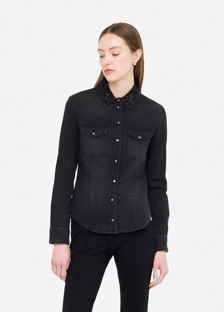 Chemise en toile denim avec strass denim noir Liu Jo - medium