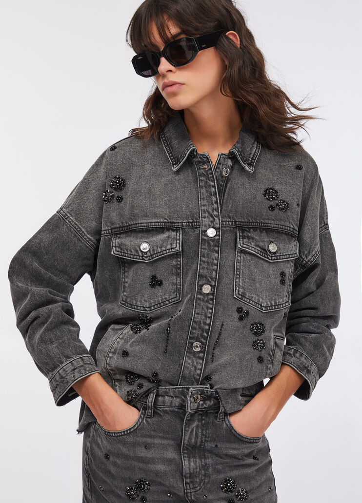 Jeansjacke mit Strass Denim-Schwarz Liu Jo - medium