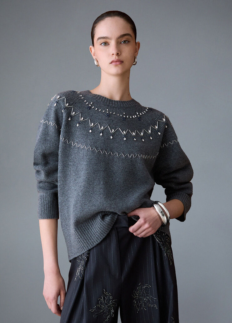 Knit in wool with jewel embroidery grey Liu Jo - medium