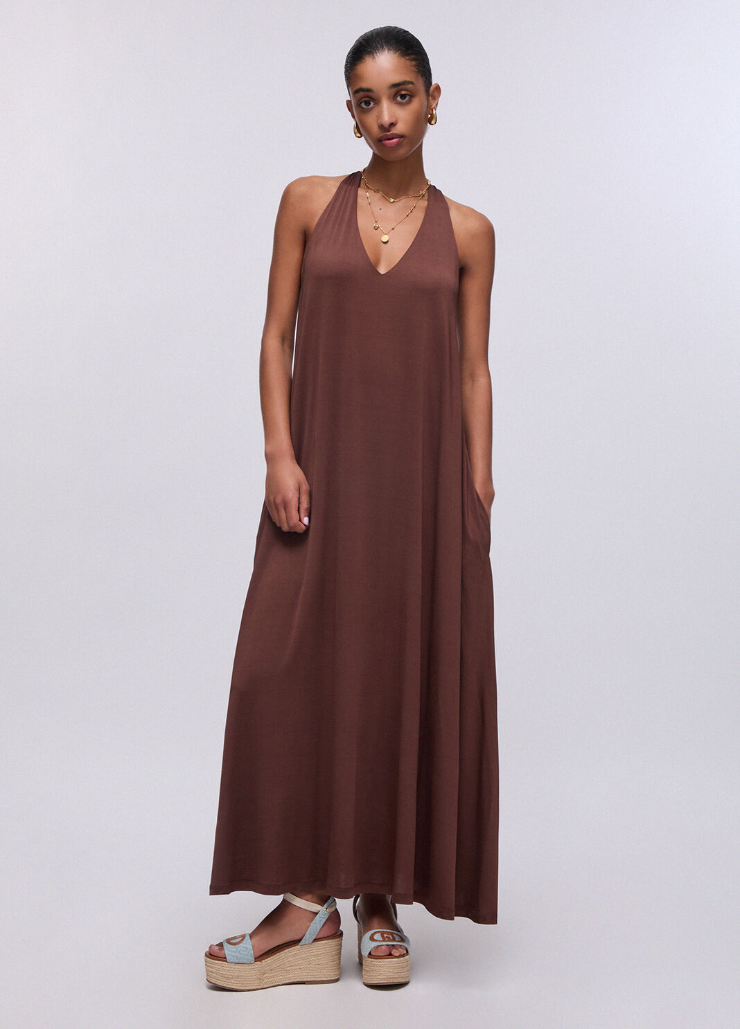 Langes Kleid aus gl&auml;nzendem Jersey Erde Liu Jo - large image number 0