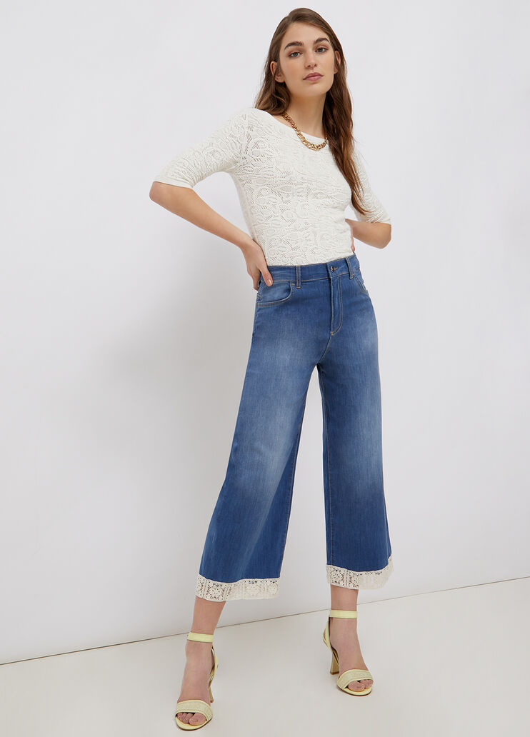 Eco-friendly cropped jeans with lace blue denim Liu Jo - large image number 3